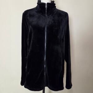 Heatkeep 1X Black Faux Fur Jacket Full Zip Long Sleeve Mock Neck Super Soft